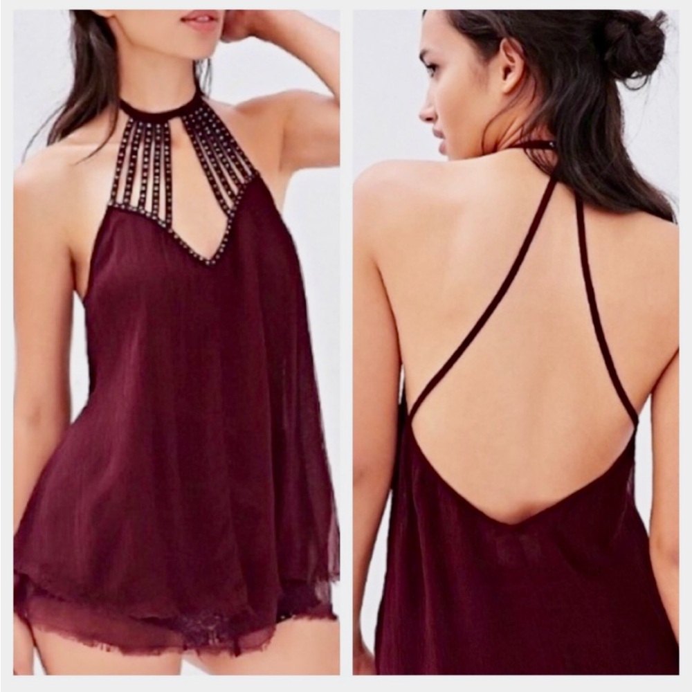 URBAN OUTFITTERS Pins & Needles Maroon Sheer Top